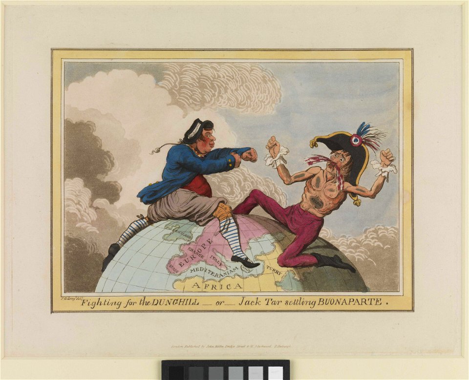 'Fighting for the Dunghill, or, Jack Tar Setting Buonaparte. (caricature)' RMG PU4792-001