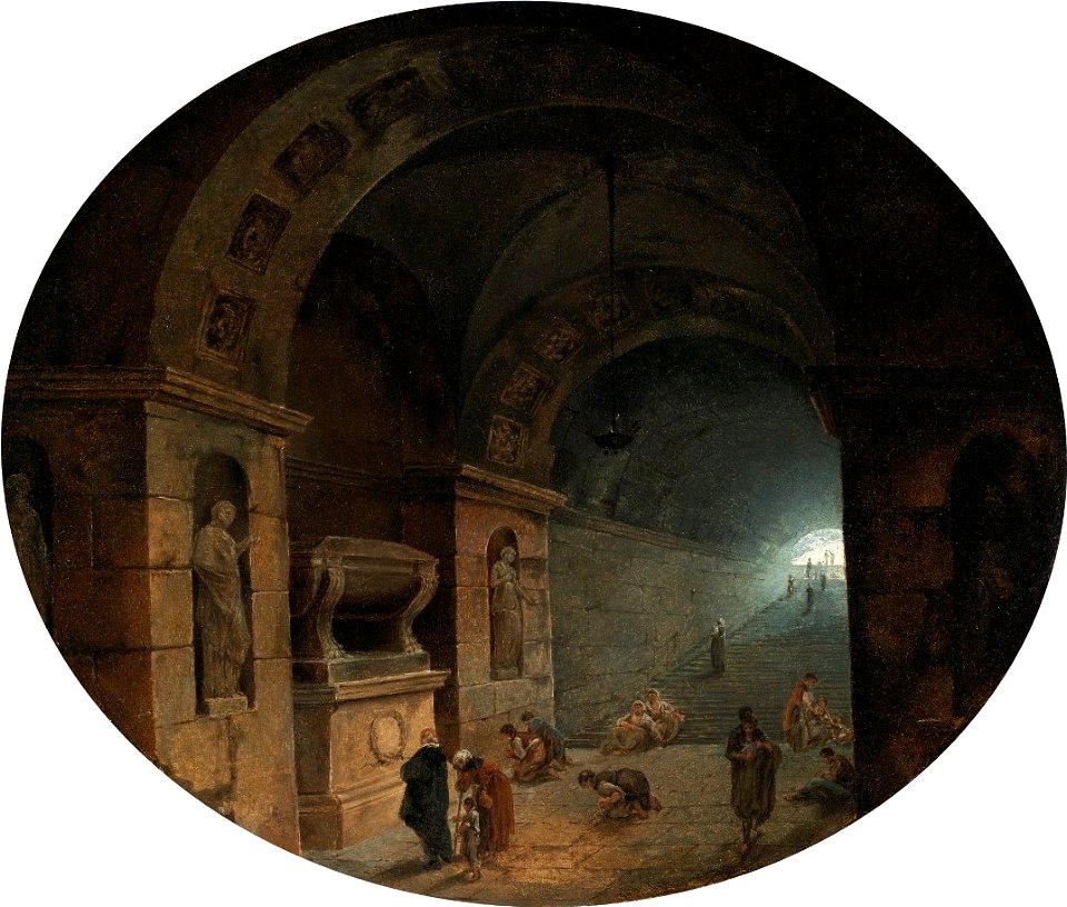 'Figures in a Crypt' by Hubert Robert
