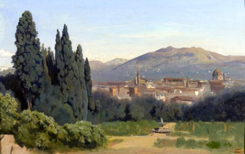 'Florence, Vue prise des Jardins Boboli' by Camille Corot, 1834. Free illustration for personal and commercial use.