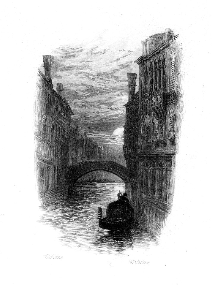 'For Julio underneath the lattice play'd' engraving by William Miller after Birket Foster