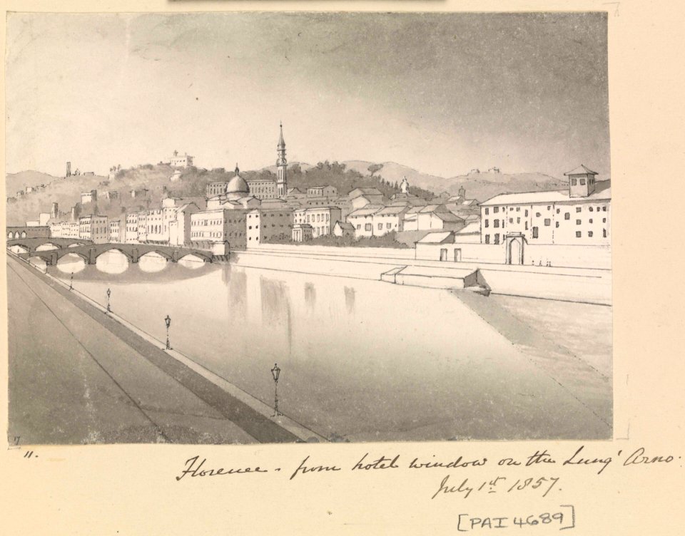 'Florence from hotel window on the Lung' Arno, July 1st 1857' (Italy) RMG PZ4689