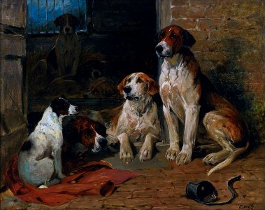 'Hounds by a Kennel' by John Emms