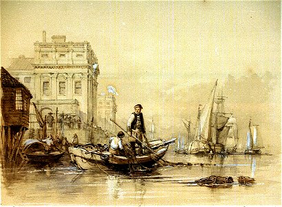 'Jack helping Freeman the fisherman' (off Greenwich Hospital). Original illustration for Marryat's 'Poor Jack' (1840) RMG PU8910