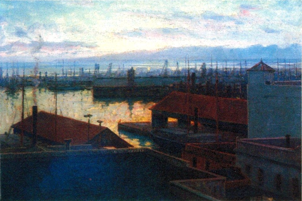 'Harbor at Sunset' by D. Howard Hitchcock, 1920