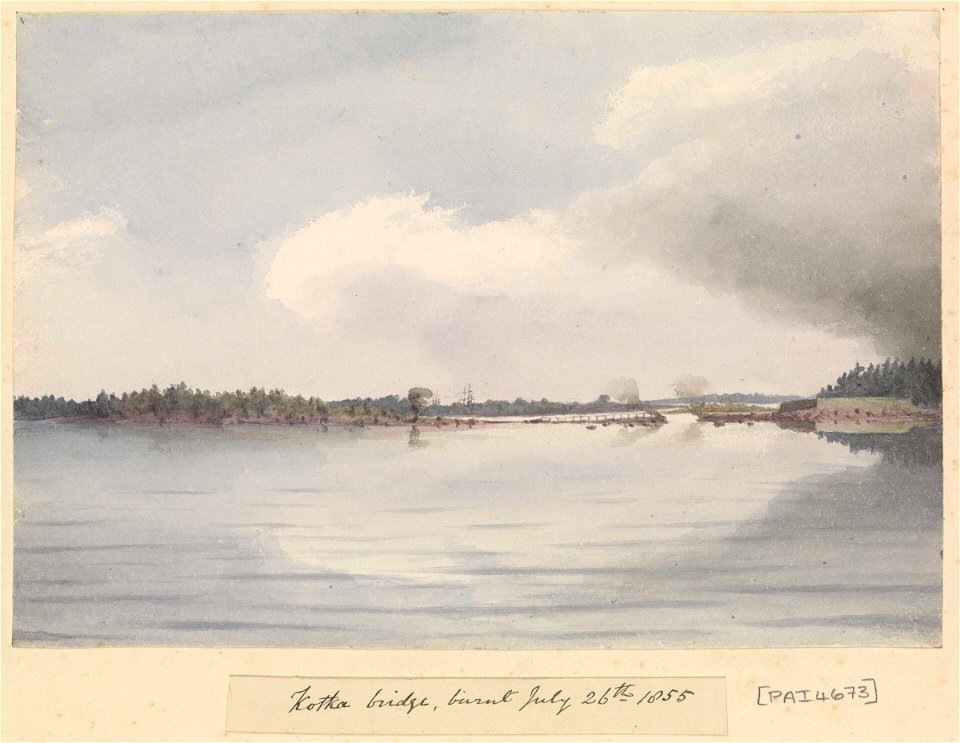 'Kotka bridge, burnt July 26th 1855' (Finland) RMG PZ4673