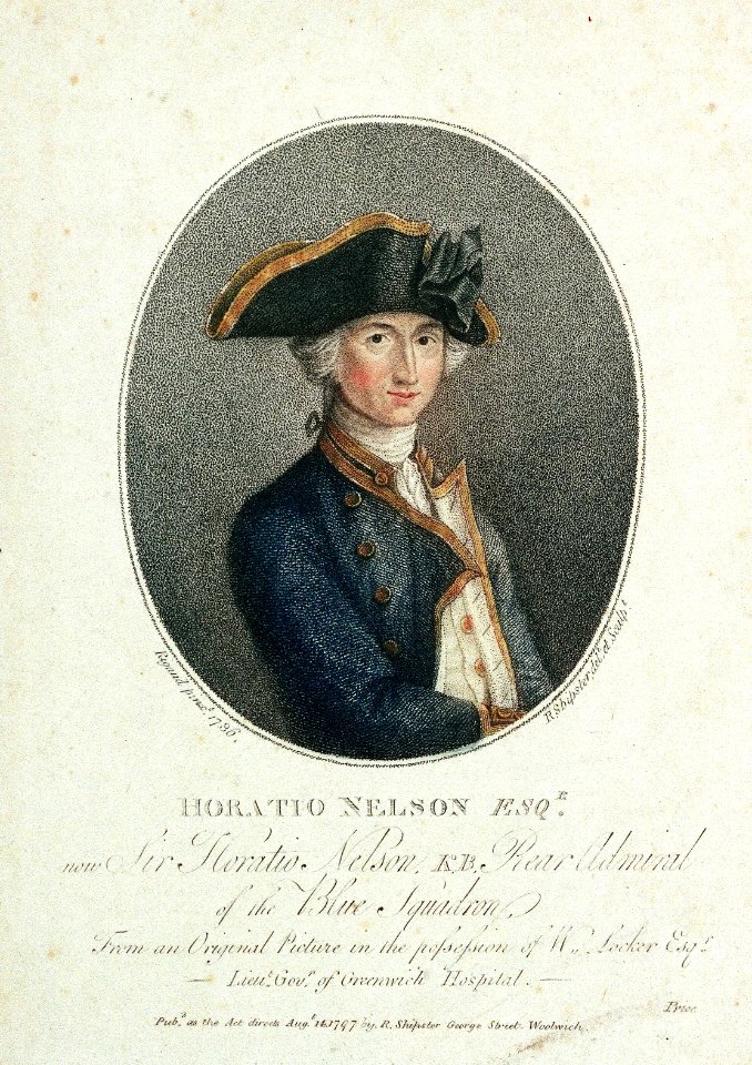 'Horatio Nelson Esqr now Sir Horatio Nelson K.B. Rear Admiral of the Blue Squadron. From an Original Picture in the possession of W.Locker Esqr- Lieut. Govr of Greenwich Hospital' RMG PU4304
