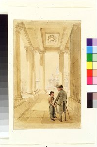 'Jack and his father under the Colonnade' (Greenwich Hospital). Original illustration to Marryat's 'Poor Jack' (1840) RMG PW6067