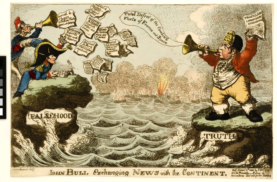 'John Bull Exchanging News with the Continent. Trafalgar' (caricature) RMG PW4004