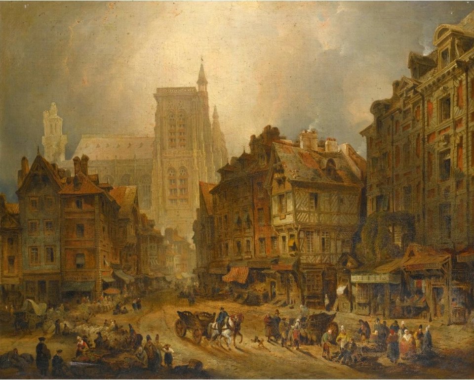 'Le Marché au Blé at Abbeville, from the Grande Place' by David Roberts