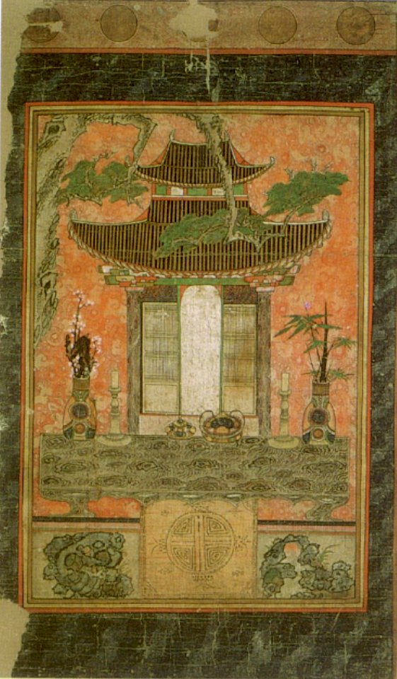 'Kam Mo Yo Je Do (Spiri house shrine painting', 17th century Korean, Chosôn dynasty, ink and color on cloth, Honolulu Academy of Arts
