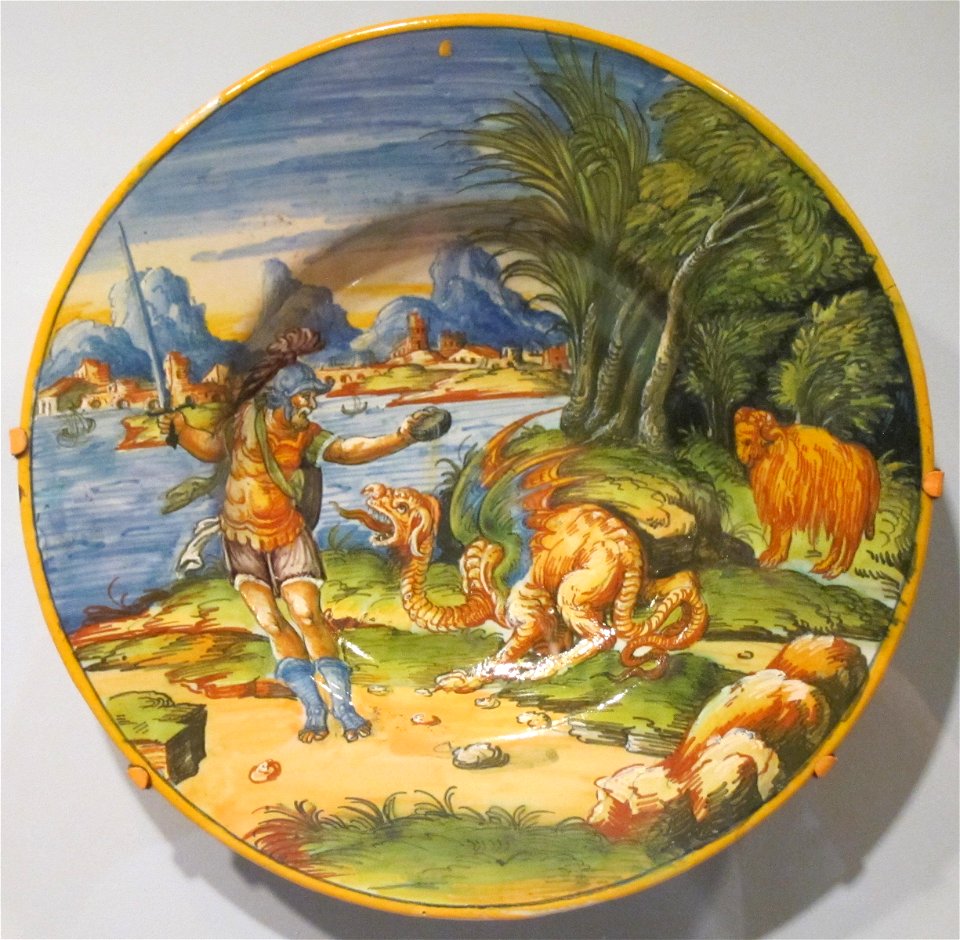 'Jason with the Golden Fleece', tin-glazed earthenware plate, Cincinnati