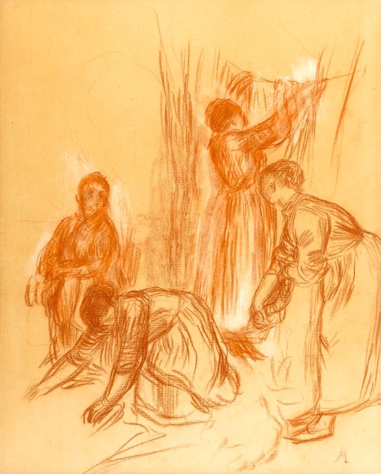 'Les Lavandières' by Pierre-Auguste Renoir, sanguine and white chalk