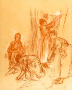 'Les Lavandières' by Pierre-Auguste Renoir, sanguine and white chalk