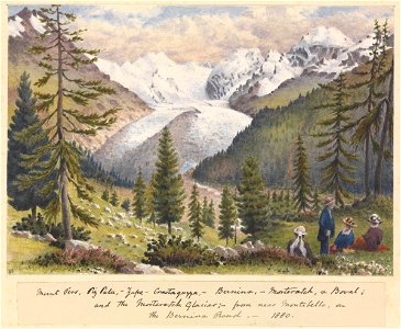 'Mount Pers, Piz Palu, Zupo, Crastaguzza, Bernina, Morteratch and Buval; and the Morteratch Glacier; from near Montebello on the Bernina Road, 1880' (Switzerland) RMG PZ4710
