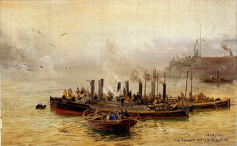 'Mine Sweepers waiting for the fog to lift'; off Fort Blockhouse, Portsmouth RMG PW1146