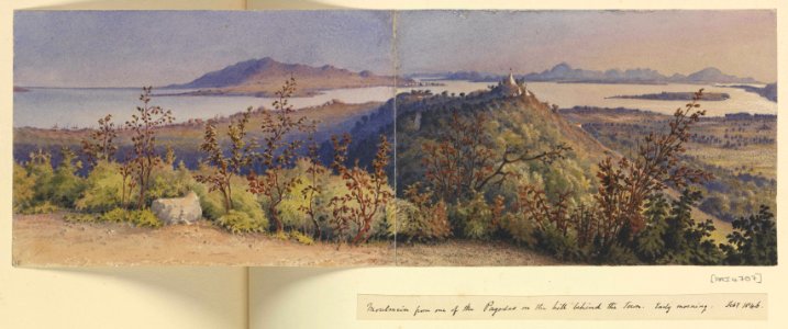 'Moulmein (Burma) from one of the Pagodas on the hill behind the town, early morning, Feby 1846' RMG PZ4707