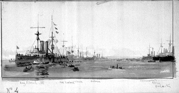 'No.4'; HMS 'King Edward VII' and the squadron at anchor RMG PV1038