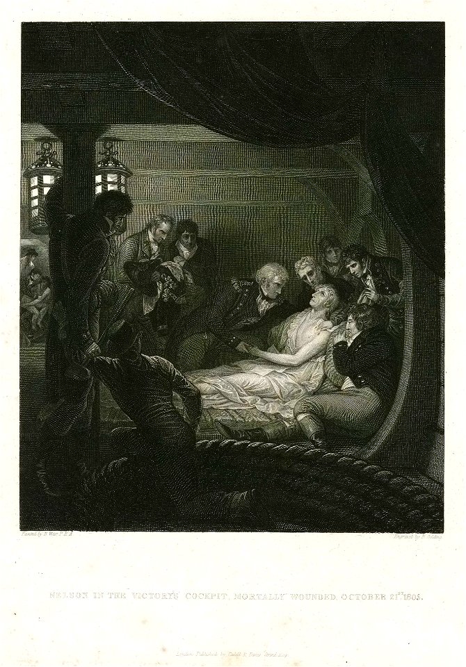 'Nelson in The Victory's cockpit, Mortally Wounded October 21st 1805' RMG PU4008