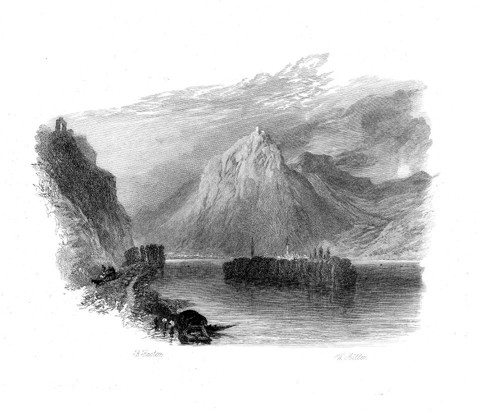 'On the Drachenfels' crest' engraving by William Miller after Birket Foster