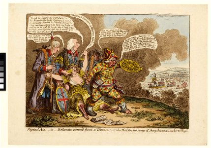 'Physical Aid, - or - Britannia recover'd from a Trance- - also - the Patriotic Courage of Sheery Andrew; and a peep thro' the Fog' (caricature) RMG PW3967
