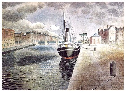 'Pilot Boat at Le Havre' - Eric Ravilious. Free illustration for personal and commercial use.