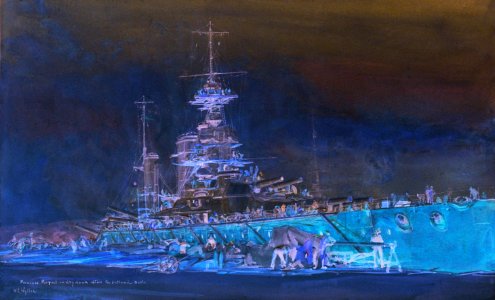 'Princess Royal in dry dock after the Jutland battle' RMG PW1805