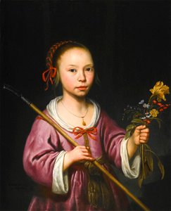 'Portrait of a Young Girl as a Shepherdess, Holding a Sprig of Flowers' by Aelbert Cuyp, 1655