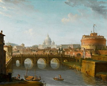 'Rome, A View of the Tiber with the Castel Sant'angelo and Saint Peter's Basilica' by Antonio Joli. Free illustration for personal and commercial use.