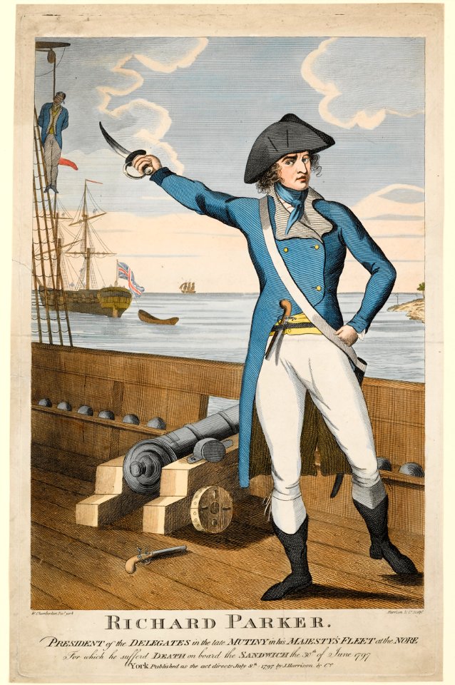 'Richard Parker President of the Delegates in the late Mutiny in his Majesty's Fleet at the Nore For which he sufferd Death on board the Sandwich the 30th of June 1797' RMG PY5441