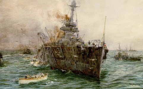 'Saving the Crew of Audacious'; as she sinks after striking a mine, 27 October 1914 RMG PW1831
