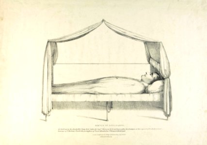 'Sketch of Bonaparte. As laid on his Austerlitz Camp Bed, taken by Captn Marryat at RN, 14 hours after his decease, at the request of Sir Hudson Lowe, Governor of St Helena, and with permission of Count Montholan and General RMG PW3523