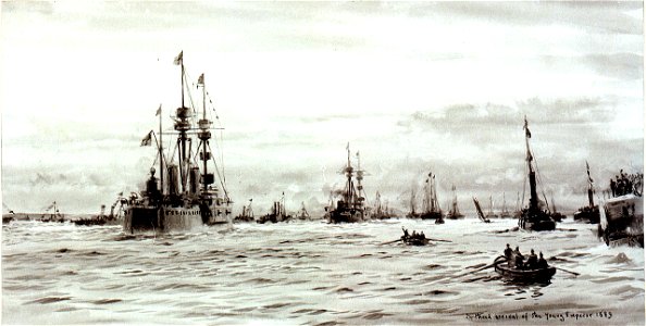 'Spithead (-) arrival of the young Emperor 1889'- Kaiser Willhem II arriving at Portsmouth RMG PW1216