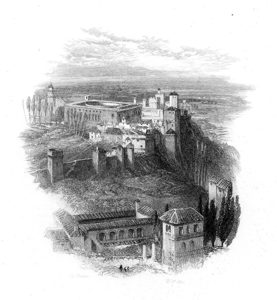 'Th' Alhambra's pile' engraving by William Miller after Birket Foster