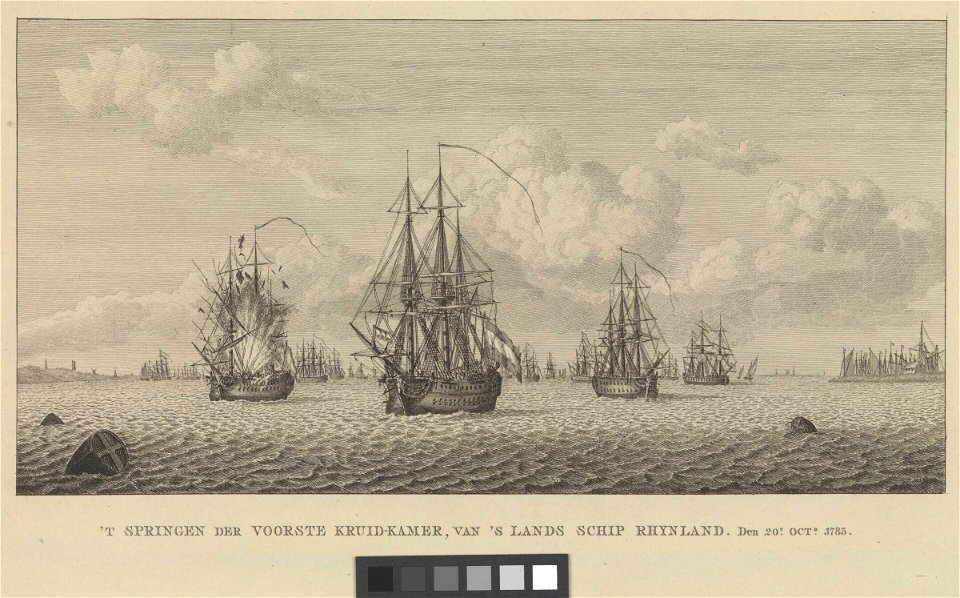 'T springen der voorste kruid-kamer, van 's landschip Rhynland. Den 20 Octr 1783 RMG PW7964
