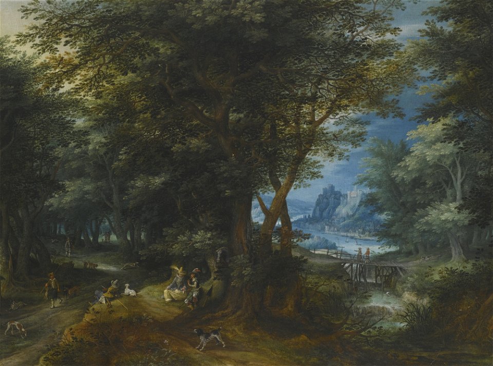'Summer Landscape with a Lady and Gentleman...' by Denijs van Alsloot, 1607