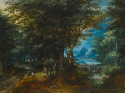 'Summer Landscape with a Lady and Gentleman...' by Denijs van Alsloot, 1607