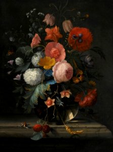'Still Life of Roses, Fritillaria, Viburnum and other Flowers in a Glass Vase ...' by Pieter Gallis