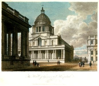 'The Hall of Greenwich Hospital, Kent' RMG PU2202. Free illustration for personal and commercial use.