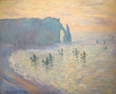 'The Beach at Étretat' by Claude Monet, 1885-86, Pushkin Museum. Free illustration for personal and commercial use.