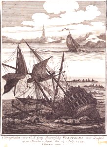 't Verongelukken van't O.J. Comp. Retourschip Woestduijn voor Zeeland op de Noorder Rasse, den 24 July 1779 RMG PU6347