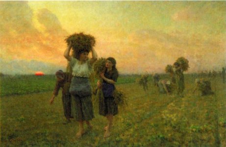 'The Last Gleanings', oil on canvas painting by Jules-Adolphe Breton, 1895, Huntington Library. Free illustration for personal and commercial use.