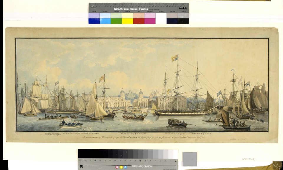 'The embarkation of His Majesty George the Fourth, on board the Royal George Yacht off Greenwich to visit his Scottish Dominions 10 Augt 1822' RMG PZ7705