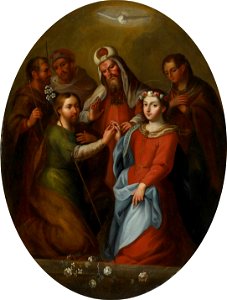'The Marriage of the Virgin' by Miguel Cabrera, 1737. Free illustration for personal and commercial use.