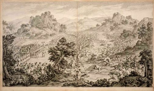 'The Grand Victory at Qurman' engraved by Augustin de Saint-Aubin, 1770