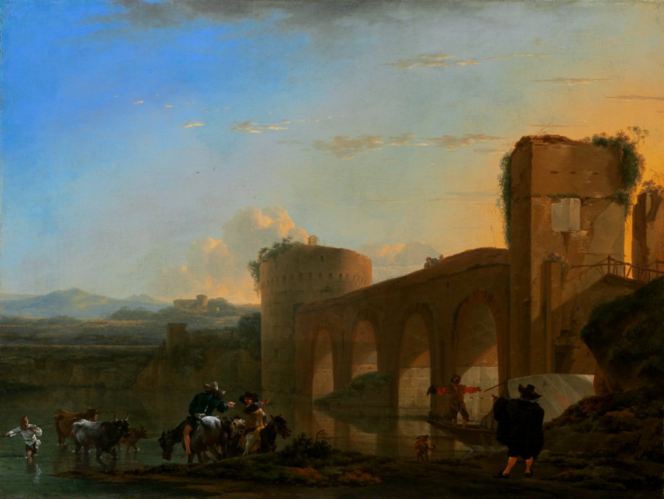'The Tiber River with the Ponte Molle at Sunset' by Jan Asselijn, c. 1650