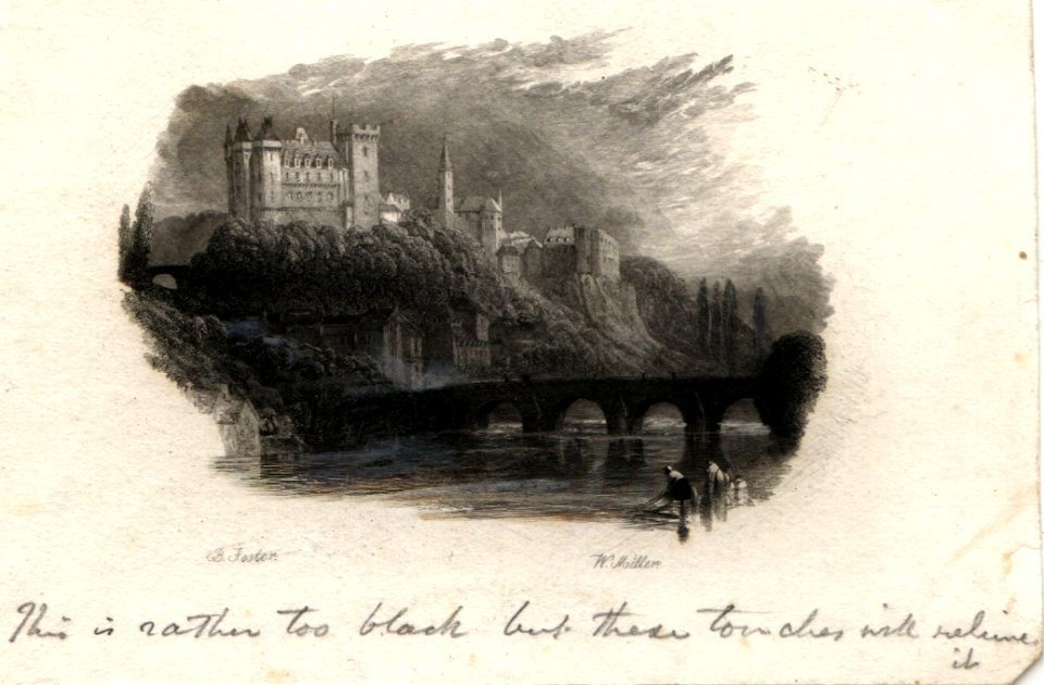 'The old chateau' touched proof engraving by William Miller after Birket Foster