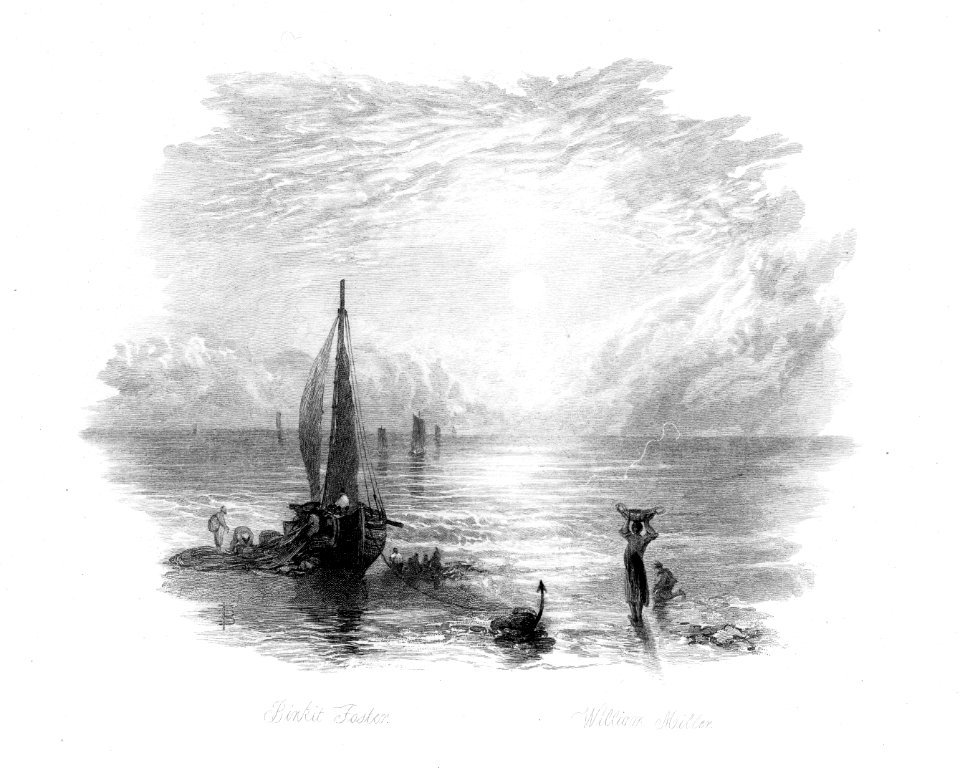 'The sea is bright with morning' engraving by William Miller after Birket Foster