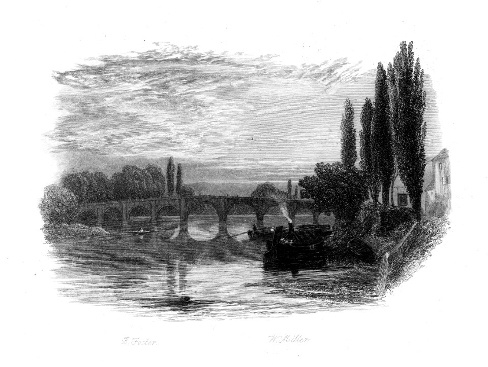 'To think upon the Bridge of Kew' engraving by William Miller after Birket Foster