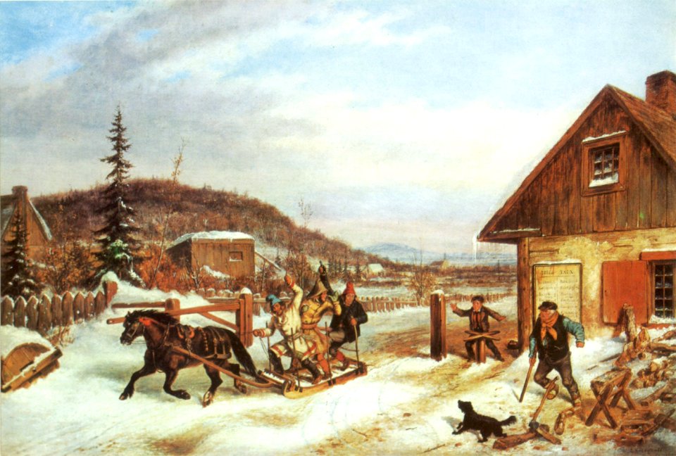 'The Toll Gate', oil on canvas painting by Cornelius Krieghoff, 1859, 17 x 24 in