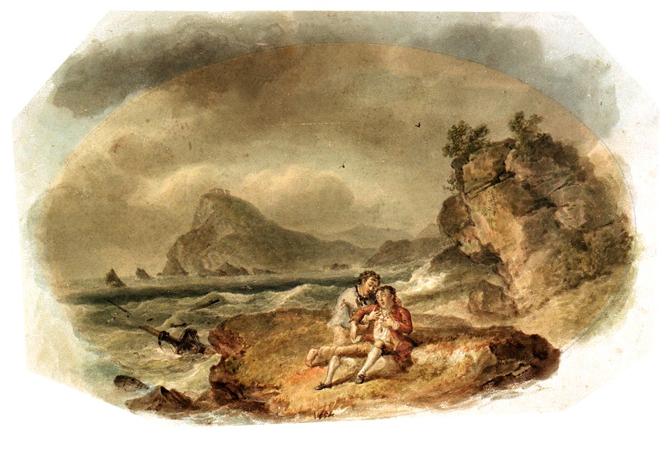 'The Storm Subsiding' (Cape Colonna). 'Palemon, wounded and dying - '; illustration to Falconer's 'The Shipwreck' (1811 ed., p.139) RMG PW5921